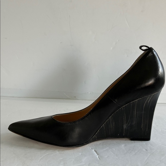 BEAUTIISOLES $395 Pointed Toe Black LEATHER Wedge Pump Women's Shoe Size 9 NWT - Picture 3 of 9